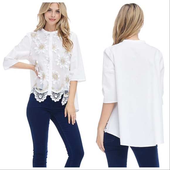 Petals and Lace Button Down Top - Picture 3 of 8